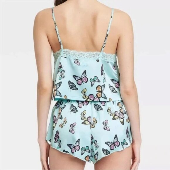 NEW Colsie Satin Butterfly Lace Trim Cropped V Neck Pajama Tank Top Size XL - Picture 9 of 9